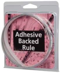 Made in USA - 6 Ft. Long x 1/2 Inch Wide, 1/16 Inch Graduation, Clear, Mylar Adhesive Tape Measure - Reads Bottom to Top, Vertical Rules - USA Tool & Supply