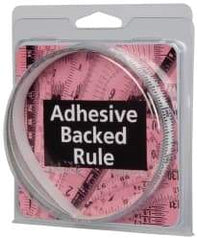 Made in USA - 6 Ft. Long x 1/2 Inch Wide, 1/16 Inch Graduation, Clear, Mylar Adhesive Tape Measure - Reads Bottom to Top, Vertical Rules - USA Tool & Supply