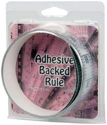 Made in USA - 6 Ft. Long x 1-1/4 Inch Wide, 1/16 Inch Graduation, Silver, Mylar Adhesive Tape Measure - Reads Bottom to Top, Vertical Rules - USA Tool & Supply