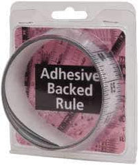 Made in USA - 6 Ft. Long x 1-1/4 Inch Wide, 1/16 Inch Graduation, Silver, Mylar Adhesive Tape Measure - Reads Top to Bottom, Vertical Rules - USA Tool & Supply
