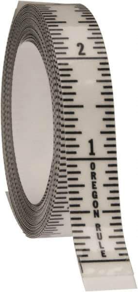 Made in USA - 9 Ft. Long x 1/2 Inch Wide, 1/16 Inch Graduation, Clear, Mylar Adhesive Tape Measure - Reads Bottom to Top, Vertical Rules - USA Tool & Supply