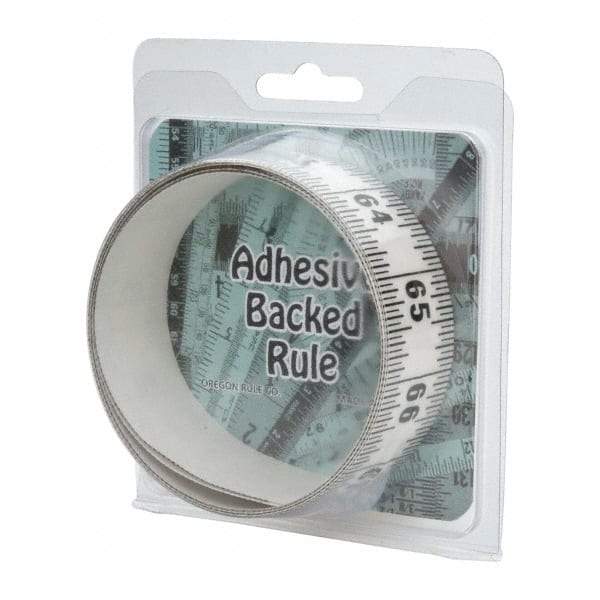 Made in USA - 9 Ft. Long x 1-1/4 Inch Wide, 1/16 Inch Graduation, Clear, Mylar Adhesive Tape Measure - Reads Bottom to Top, Vertical Rules - USA Tool & Supply