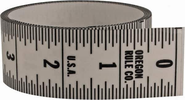 Made in USA - 9 Ft. Long x 1-1/4 Inch Wide, 1/16 Inch Graduation, Clear, Mylar Adhesive Tape Measure - Reads Top to Bottom, Vertical Rules - USA Tool & Supply