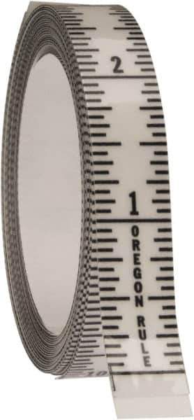 Made in USA - 12 Ft. Long x 1/2 Inch Wide, 1/16 Inch Graduation, Clear, Mylar Adhesive Tape Measure - Reads Bottom to Top, Vertical Rules - USA Tool & Supply