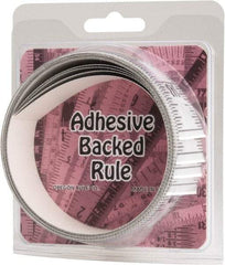 Made in USA - 12 Ft. Long x 1-1/4 Inch Wide, 1/16 Inch Graduation, Silver, Mylar Adhesive Tape Measure - Reads Bottom to Top, Vertical Rules - USA Tool & Supply