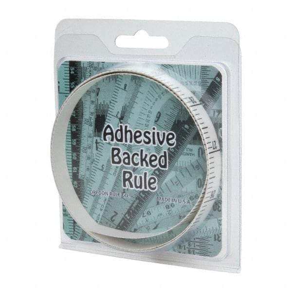 Made in USA - 3 Ft. Long x 1/2 Inch Wide, 1/10 Inch Graduation, White, Mylar Adhesive Tape Measure - Reads Top to Bottom, Vertical Rules - USA Tool & Supply