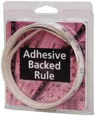 Made in USA - 12 Ft. Long x 1/2 Inch Wide, 1/10 Inch Graduation, White, Mylar Adhesive Tape Measure - Reads Bottom to Top, Vertical Rules - USA Tool & Supply