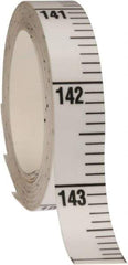 Made in USA - 12 Ft. Long x 1/2 Inch Wide, 1/10 Inch Graduation, White, Mylar Adhesive Tape Measure - Reads Top to Bottom, Vertical Rules - USA Tool & Supply
