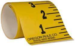 Made in USA - 4 Ft. Long x 3 Inch Wide, 1/4 Inch Graduation, Yellow, Mylar Adhesive Tape Measure - Reads Bottom to Top, Vertical Rules - USA Tool & Supply