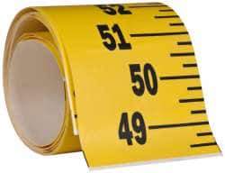 Made in USA - 8 Ft. Long x 3 Inch Wide, 1/4 Inch Graduation, Yellow, Mylar Adhesive Tape Measure - Reads Bottom to Top, Vertical Rules - USA Tool & Supply