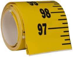 Made in USA - 12 Ft. Long x 3 Inch Wide, 1/4 Inch Graduation, Yellow, Mylar Adhesive Tape Measure - Reads Bottom to Top, Vertical Rules - USA Tool & Supply