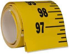Made in USA - 12 Ft. Long x 3 Inch Wide, 1/4 Inch Graduation, Yellow, Mylar Adhesive Tape Measure - Reads Bottom to Top, Vertical Rules - USA Tool & Supply