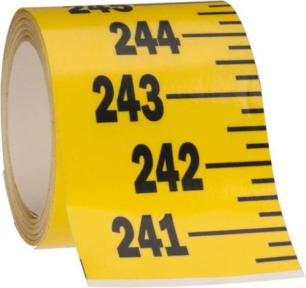 Made in USA - 24 Ft. Long x 3 Inch Wide, 1/4 Inch Graduation, Yellow, Mylar Adhesive Tape Measure - Reads Bottom to Top, Vertical Rules - USA Tool & Supply