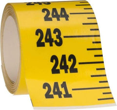 Made in USA - 24 Ft. Long x 3 Inch Wide, 1/4 Inch Graduation, Yellow, Mylar Adhesive Tape Measure - Reads Bottom to Top, Vertical Rules - USA Tool & Supply