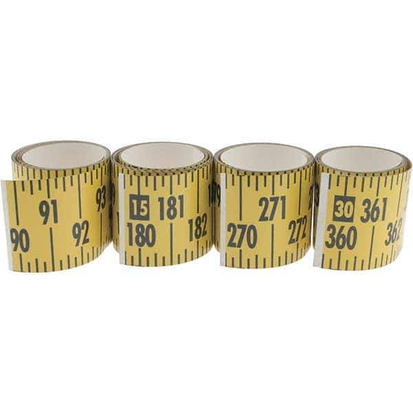 Made in USA - 32 Ft. Long x 3 Inch Wide, 1/4 Inch Graduation, Yellow, Mylar Adhesive Tape Measure - Reads Bottom to Top, Vertical Rules - USA Tool & Supply