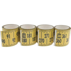 Made in USA - 32 Ft. Long x 3 Inch Wide, 1/4 Inch Graduation, Yellow, Mylar Adhesive Tape Measure - Reads Bottom to Top, Vertical Rules - USA Tool & Supply