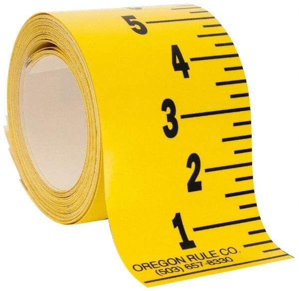 Made in USA - 36 Ft. Long x 3 Inch Wide, 1/4 Inch Graduation, Yellow, Mylar Adhesive Tape Measure - Reads Bottom to Top, Vertical Rules - USA Tool & Supply