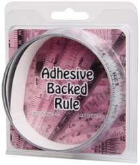 Made in USA - 6 Ft. Long x 1 Inch Wide, 1/8 Inch Graduation, Silver, Mylar Adhesive Tape Measure - Reads Right to Left, Horizontal-Half Scale - USA Tool & Supply