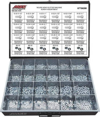 Value Collection - 1,200 Piece, #6-32 to 1/4-20, Steel Machine Screw Assortment - Round Head, Slotted Drive, 1/2 to 1" Long, Grade 2 - USA Tool & Supply