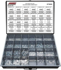 Value Collection - 1,200 Piece, #6-32 to #10-32, Steel Machine Screw Assortment - Pan Head, Phillips Drive, 1/4 to 2" Long, Grade 2 - USA Tool & Supply