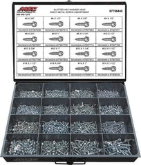 Value Collection - 1,350 Piece, #6x3/8 to #14 x 1-1/2, Steel Sheet Metal Screw Assortment - Hex Washer Head, Slotted Drive, 3/8 to 1-1/2" Long, Grade 2 - USA Tool & Supply