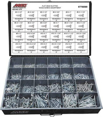 Value Collection - 2,400 Piece, #4x1/2 to #10 x 1-1/4, Steel Wood Screw Assortment - Flat Head, Slotted Drive, 1/2 to 3" Long, Grade 2 - USA Tool & Supply
