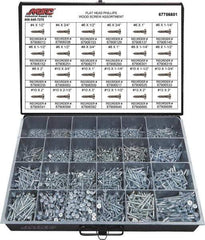 Value Collection - 2,400 Piece, #4x1/2 to #10 x 1-1/4, Steel Wood Screw Assortment - Flat Head, Phillips Drive, 1/2 to 3" Long, Grade 2 - USA Tool & Supply