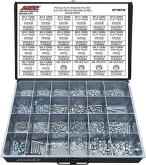 Value Collection - 590 Piece, M4x10.00 to M8x50.00, Steel Machine Screw Assortment - Flat & Pan Head, Slotted Drive, 10 to 50mm Long, Grade 2 - USA Tool & Supply