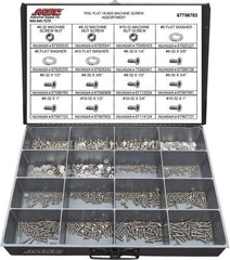 Value Collection - 1,400 Piece, #6-32 to #10-32, Stainless Steel Machine Screw Assortment - Flat Head, Phillips Drive, 1/4 to 1" Long, Grade 18-8 - USA Tool & Supply