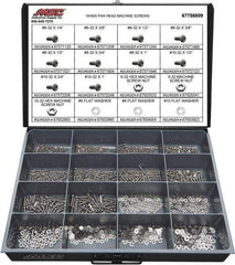 Value Collection - 1,400 Piece, #6-32 to #10-32, Stainless Steel Machine Screw Assortment - Pan Head, Phillips Drive, 1/4 to 1" Long, Grade 18-8 - USA Tool & Supply