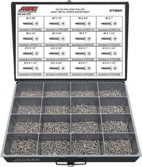 Value Collection - 1,300 Piece, #6x3/8 to #12 x 1-1/2, Stainless Steel Sheet Metal Screw Assortment - Pan Head, Phillips Drive, 3/8 to 1-1/2" Long, Grade 18-8 - USA Tool & Supply