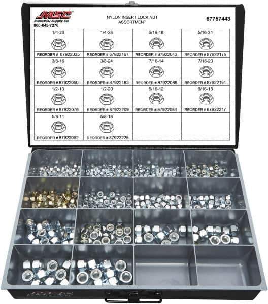 Value Collection - 1/4-20 to 5/8-18 Thread, 435 Piece Steel Nut Assortment - Grade 2 - USA Tool & Supply