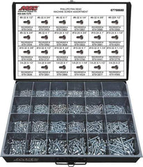 Value Collection - 1,200 Piece, #6-32 to 1/4-20, Steel Machine Screw Assortment - Pan Head, Phillips Drive, 1/2 to 2" Long, Grade 2 - USA Tool & Supply