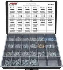 Value Collection - 1,200 Piece, #4x1/2 to #10x2, Steel Sheet Metal Screw Assortment - Flat Head, Phillips Drive, 1/2 to 2" Long, Grade 2 - USA Tool & Supply