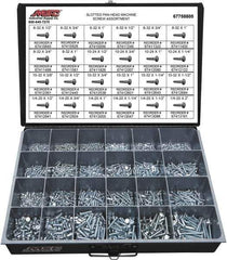 Value Collection - 2,100 Piece, #6-32 to 1/4-20, Steel Machine Screw Assortment - Pan Head, Slotted Drive, 1/2 to 2" Long, Grade 2 - USA Tool & Supply