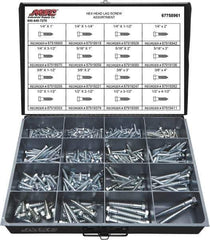 Value Collection - 375 Piece, 1/4x1 to 1/2 x 4-1/2, Steel Lag Screw Assortment - Hex Head, Hex Drive, 1 to 4-1/2" Long, Grade 2 - USA Tool & Supply