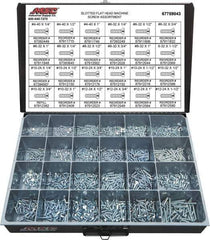 Value Collection - 1,500 Piece, #4-40 to #12-24, Steel Machine Screw Assortment - Flat Head, Slotted Drive, 1/4 to 1-1/2" Long, Grade 2 - USA Tool & Supply