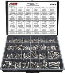 Value Collection - 375 Piece Stainless Steel Hex Head Cap Screws - 1/4-20 to 5/8-11 Thread, 18-8 - USA Tool & Supply