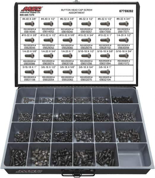 Value Collection - 850 Piece Alloy Steel Button Head Cap Screws - #4-40 to 3/8-16 Thread - USA Tool & Supply