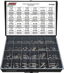 Value Collection - 190 Piece, 1/4x3/8 to 3/8 x 1-1/2, Alloy Steel Shoulder Screw Assortment - Socket Cap Head, Hex Socket Drive, 3/8 to 2" Long - USA Tool & Supply