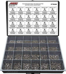 Value Collection - 1,950 Piece, #4-40 to 1/4-20, Stainless Steel Machine Screw Assortment - Pan Head, Slotted Drive, 3/16 to 1-1/2" Long, Grade 18-8 - USA Tool & Supply