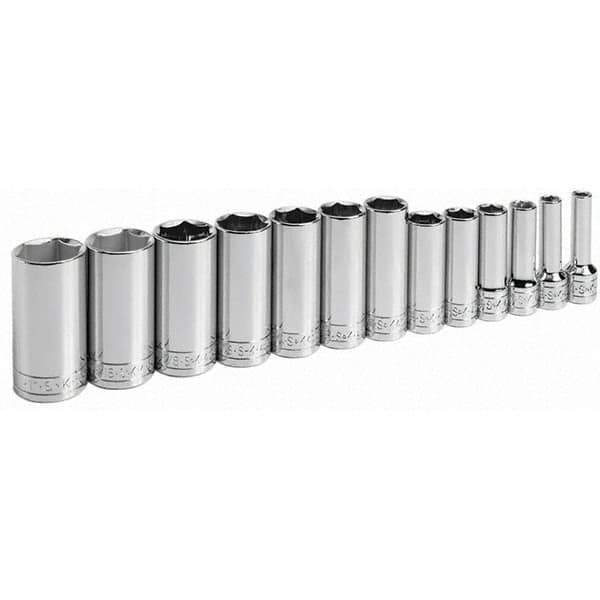 SK - 3/8" Drive Deep Socket Set - 1/4 to 1", Inch Measurement Standard - USA Tool & Supply