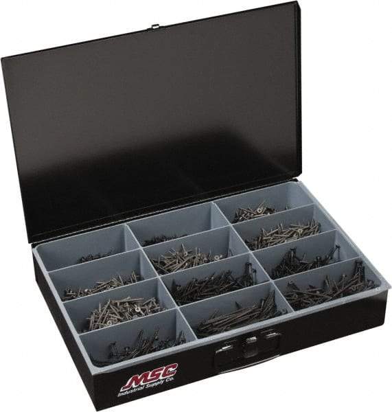 Value Collection - 2,300 Piece, #6 to #8, Steel Fine Thread Drywall Screw Assortment - Phillips Drive, 1 to 3" Long, Grade 2 - USA Tool & Supply