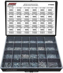 Value Collection - 820 Piece, M3x5.00 to M5x25.00, Steel Machine Screw Assortment - Flat Head, Slotted Drive, 5 to 50mm Long, Grade 2 - USA Tool & Supply