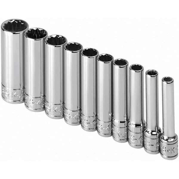 SK - 1/4" Drive Deep Socket Set - 3/16 to 9/16", Inch Measurement Standard - USA Tool & Supply