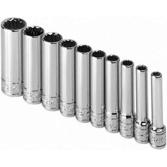 SK - 1/4" Drive Deep Socket Set - 3/16 to 9/16", Inch Measurement Standard - USA Tool & Supply