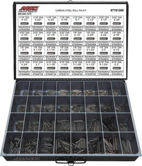 Value Collection - 157 Piece, 1/16 to 3/16" Pin Diam, Spring Pin Assortment - 1/2 to 2" Long, Grade 2 Steel - USA Tool & Supply