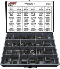 Value Collection - 320 Piece, 1/4 to 1/2" Pin Diam, Spring Pin Assortment - 1-3/4 to 2" Long, Grade 2 Steel - USA Tool & Supply