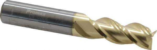 ProMax - 7/16", 1" LOC, 7/16" Shank Diam, 2-3/4" OAL, 3 Flute, Solid Carbide Square End Mill - Single End, ZrN Finish, Spiral Flute, 40° Helix, Right Hand Cut, Right Hand Flute, Series 109 - USA Tool & Supply