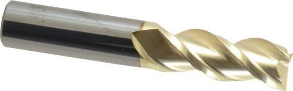 ProMax - 1/2", 1-1/4" LOC, 1/2" Shank Diam, 3" OAL, 3 Flute, Solid Carbide Square End Mill - Single End, ZrN Finish, Spiral Flute, 40° Helix, Right Hand Cut, Right Hand Flute, Series 109 - USA Tool & Supply